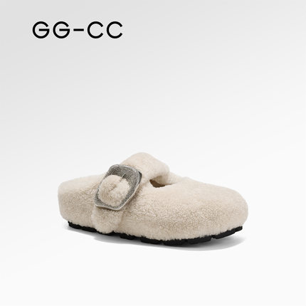 【周也同款】GGCC洛克甜庄包头毛毛拖鞋女外穿2025秋季新款羊毛拖
