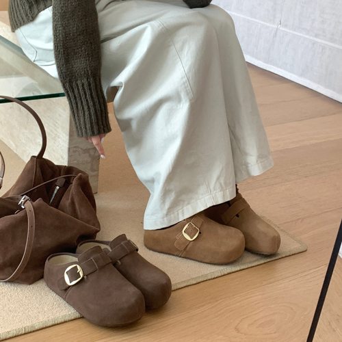 MARCO&JOYCE厚底博肯鞋包头半拖女2025秋新款复古皮带扣森系懒人