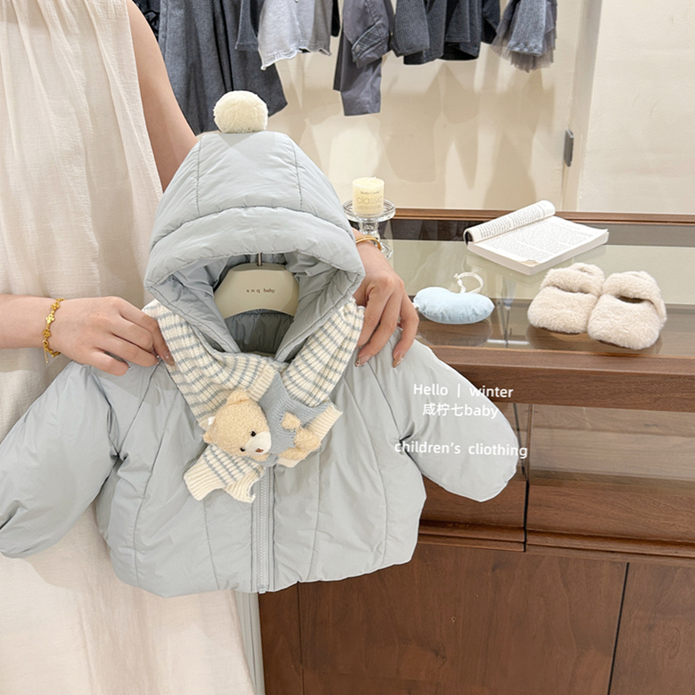 【咸柠七】奶蓝小熊！原创女童棉服外套冬装连帽棉衣加绒加厚上衣