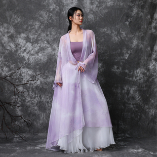 新款国风舞蹈服女仙气紫色渐变纱衣飘逸舞台装表演服古典舞演出服