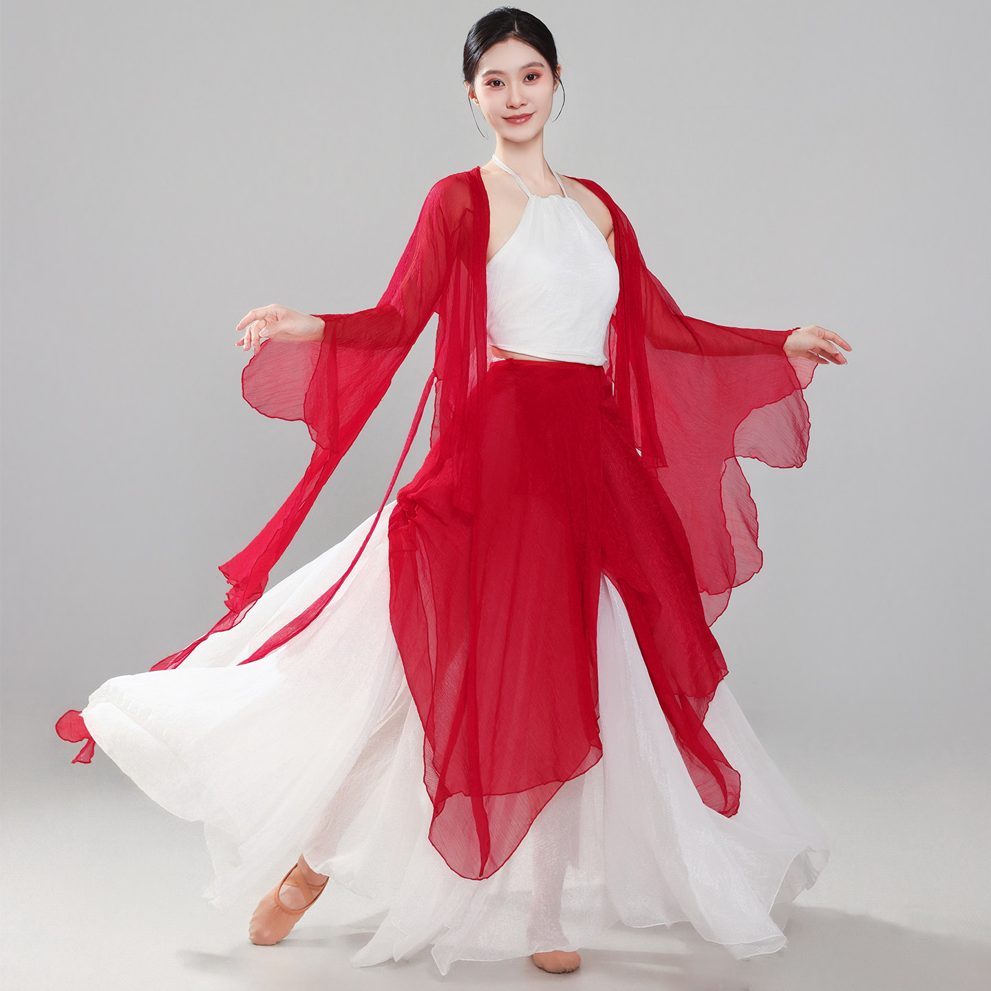 古典舞蹈服成人女玫瑰红飘逸身韵纱衣仙气舞蹈服套装艺考演出服装