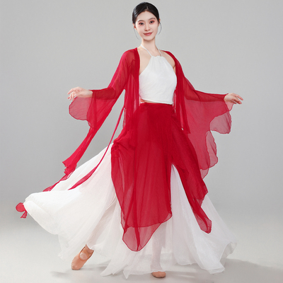 古典舞蹈服成人女玫瑰红飘逸身韵纱衣仙气舞蹈服套装艺考演出服装