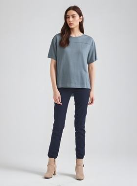 液氮丝光棉圆领正肩袖宽松大版女T恤2色