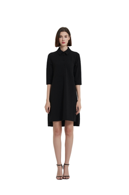 女士秋季七分袖POLO领纯色连衣裙