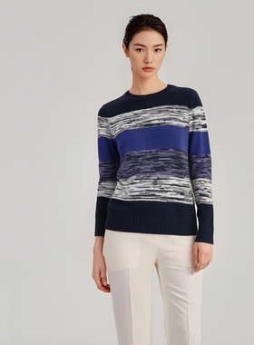 可机洗条纹羊绒套衫