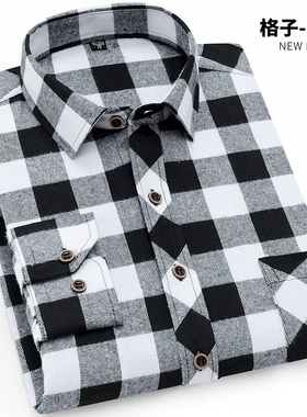 秋季加厚格子衬衫男长袖青年修身型英伦长袖衬衣休闲磨毛学生加厚