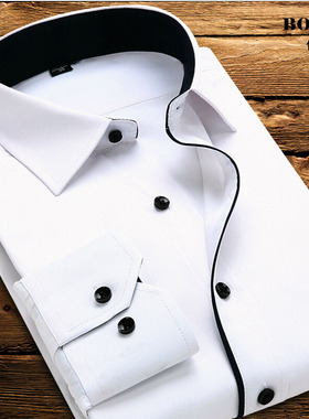肥佬加肥加大码春秋季男士衬衫白色修身长袖衬衣商务免烫职业正装