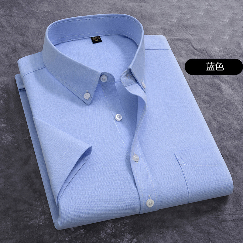 高棉短袖衬衫男夏季全棉蓝色2025