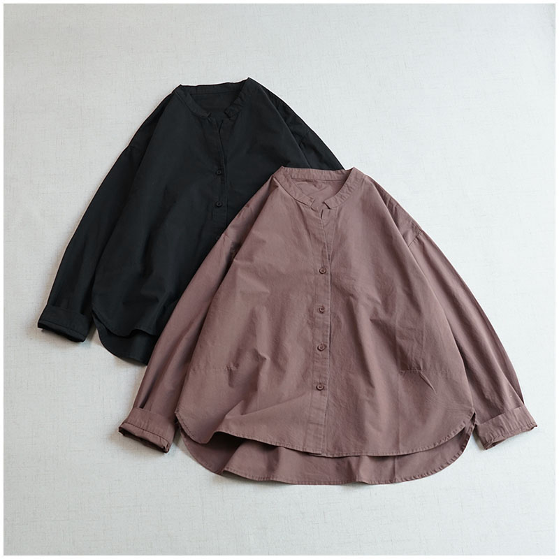 宽松日系休闲单排扣长袖棉衬衫