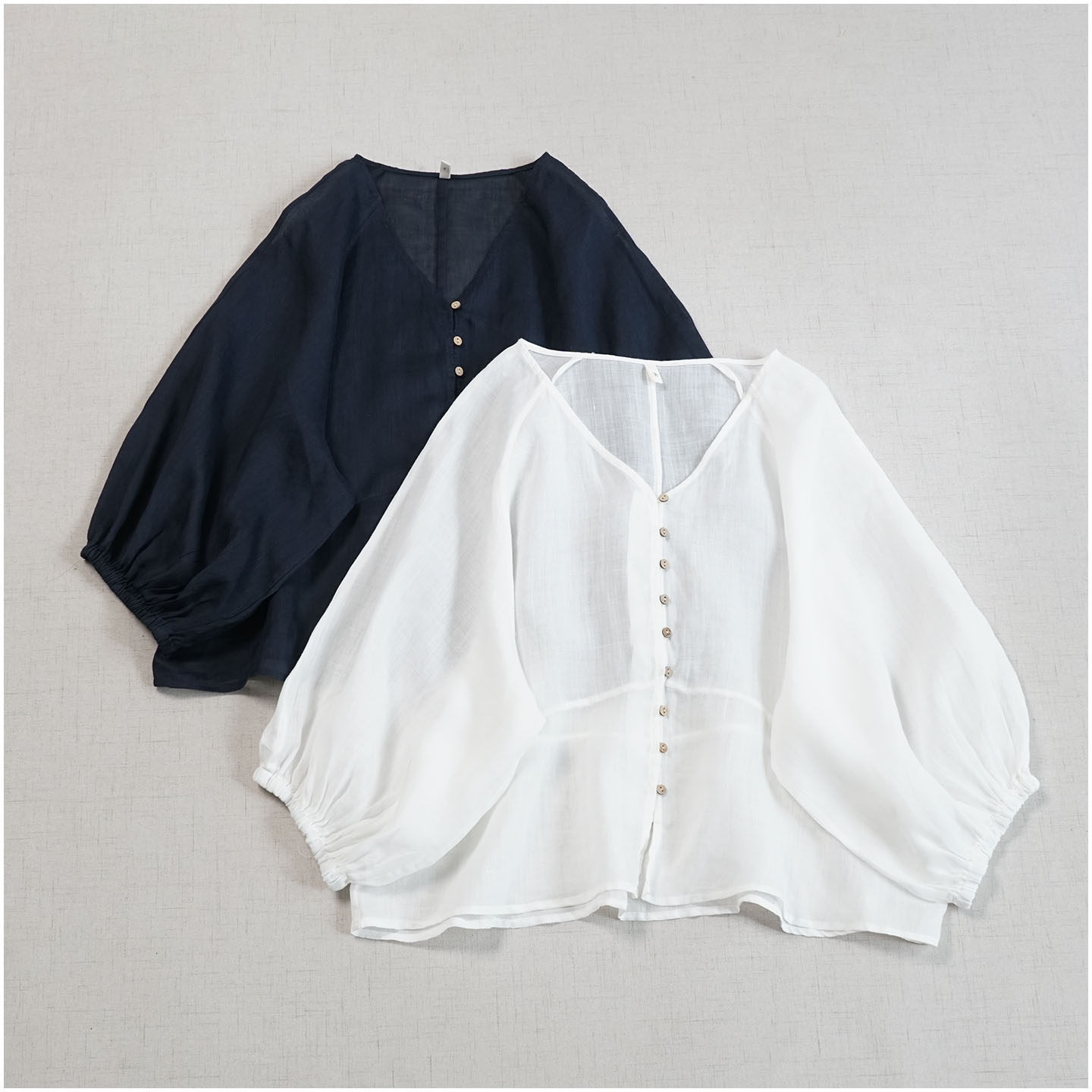 轻盈薄透罩衫苎麻插肩袖显瘦V领五分袖小衫 宽松百搭短款娃娃衫夏