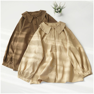 小众文艺内搭衬衣春秋 复古百搭单排扣衬衫 日系森女翻领长袖 上衣