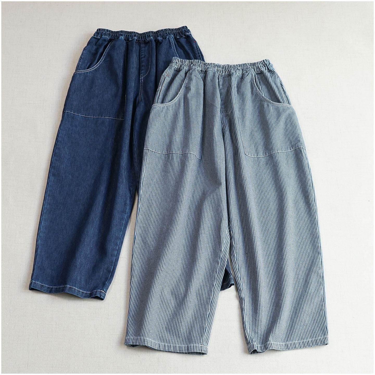 前后多口袋牛仔棉哈伦裤  休闲百搭宽松松紧腰春秋新款复古长裤女