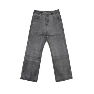 WAXED WASHED GREY Jeans UNKNOWNWORLD 刷胶阔腿灰牛仔裤 23SS