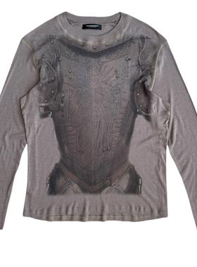 UNKNOWNWORLD 25SS 盔甲印花美丽诺羊毛软糯亲肤纹身衣长袖T恤