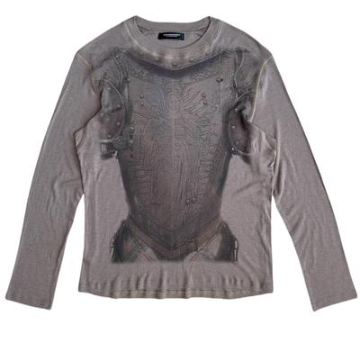 UNKNOWNWORLD 25SS 盔甲印花美丽诺羊毛软糯亲肤纹身衣长袖T恤