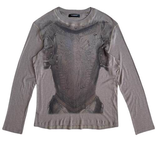 UNKNOWNWORLD 25SS 盔甲印花美丽诺羊毛软糯亲肤纹身衣长袖T恤