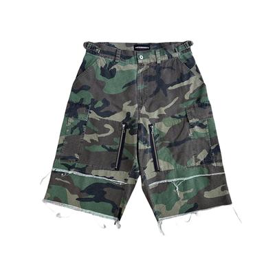 毛边做旧工装水洗短裤迷彩