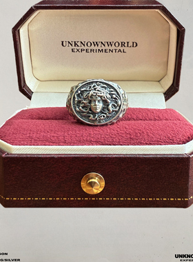 UNKNOWNWORLD 25FW 恶魔季美杜莎正面头雕锤纹手工先锋银饰戒指