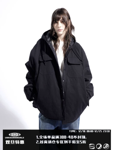 Неизвестный мир 22FW большой контур тяжелая хлопчатобумажная рубашка для рубашки хлопчатобумажной рубашки с капюшоном