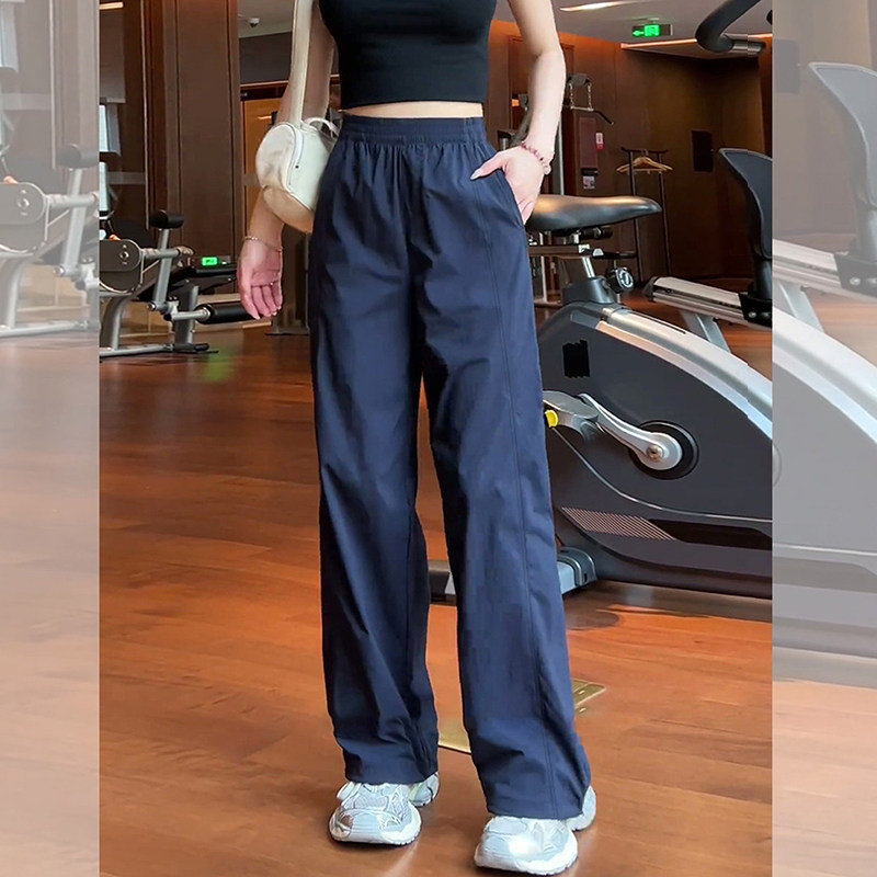 藏青色速干阔腿裤子女2026夏季薄款高腰运动休闲直筒百搭女裤潮