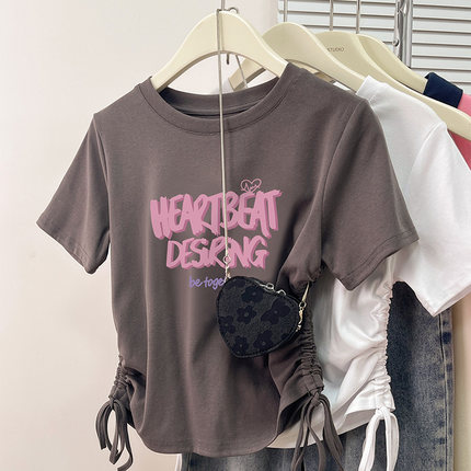 纯棉正肩T恤女士短袖2025新款爆款夏薄款上衣服短款修身显瘦收腰