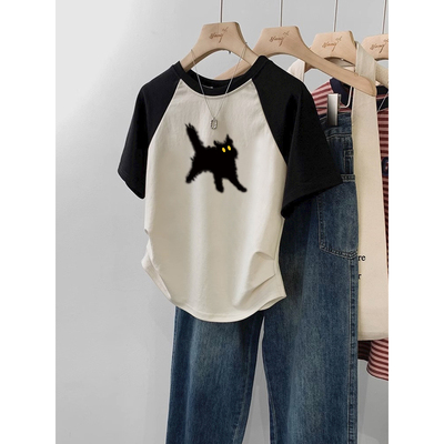 纯棉正肩t恤女短袖夏季上衣短款