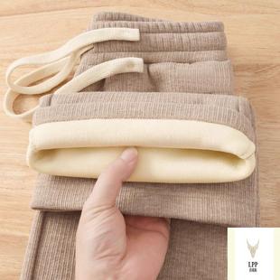 子女小个子直筒宽松显瘦百搭休闲长裤 秋冬季 加绒加厚仿羊绒阔腿裤