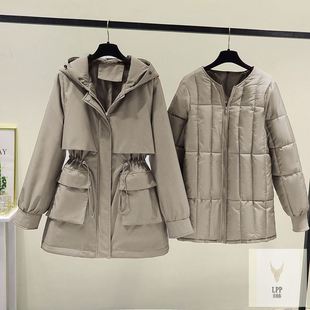 清仓一衣三穿风衣外套派克服女中长可拆卸内胆棉衣风衣收腰棉袄
