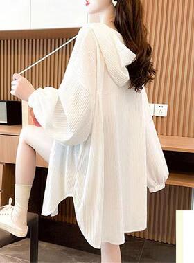 特大码300斤防晒衬衫女夏季韩版宽松百搭中长款开衫衬衣薄外套潮