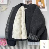 清仓高端气质灰色棉服女2025秋冬宽松显瘦加厚夹棉外穿毛呢外套