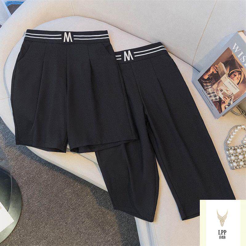 七分裤女夏季新款高腰显瘦直筒阔腿弹力休闲运动女士短裤外穿五分