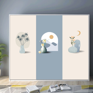 简约植物花瓶衣柜门贴纸遮丑防水防潮移门翻新改造自粘可移除贴纸