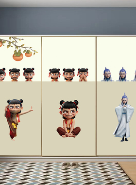 哪吒2电影同款衣柜门翻新贴纸