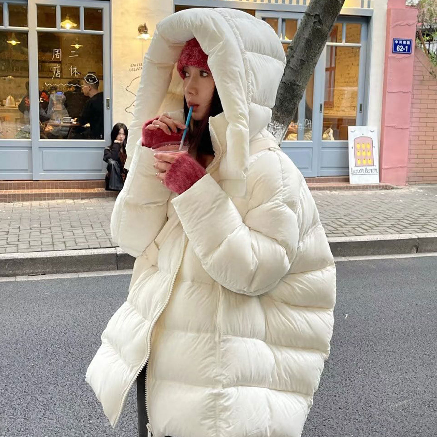 韩版宽松显瘦中长款羽绒服