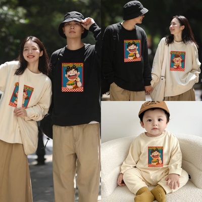 2025秋冬季卫衣一家三口四口亲子装婴儿爬服保暖长袖时髦母女装