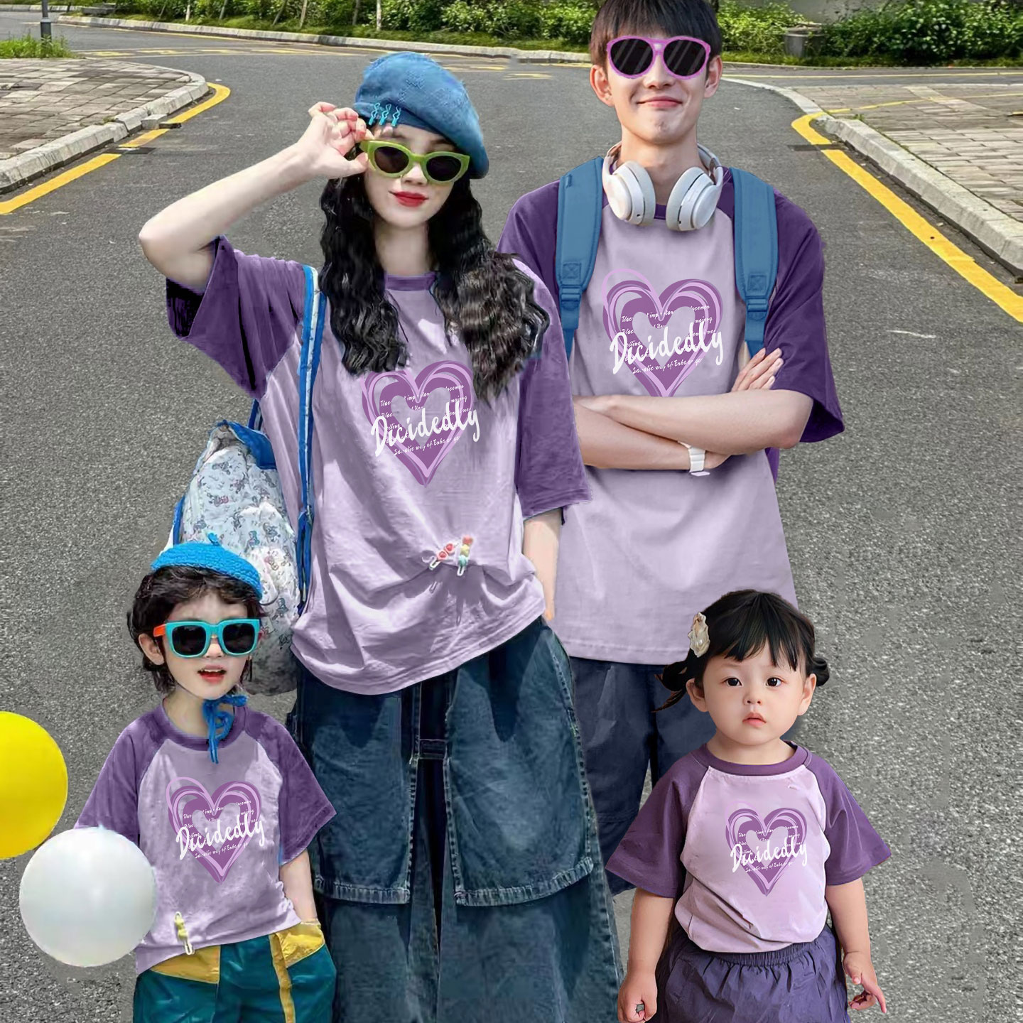 亲子装一家四口2025夏季新款短袖纯棉男童女童亮眼T恤上衣全家装