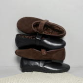 马皮一字扣玛丽珍鞋 MIA法式 芭蕾毛毛鞋 女平底魔术贴羊卷毛配裙子