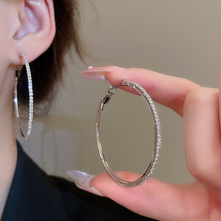 S925银针漂亮银色圆圈夸张秋冬设计感耳环轻奢高级感防过敏大耳圈