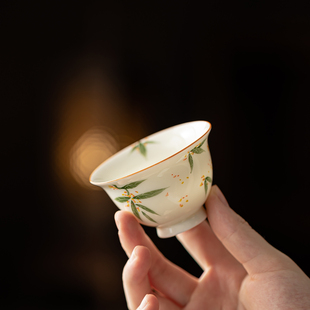 手绘釉下彩桂花茶杯品茗杯陶瓷新中式功夫茶具高档女士主人杯