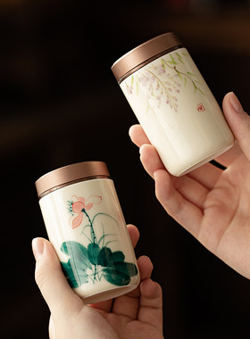 手绘釉下彩茶叶罐迷你小号
