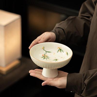 草木灰手绘高脚果盘茶点盘