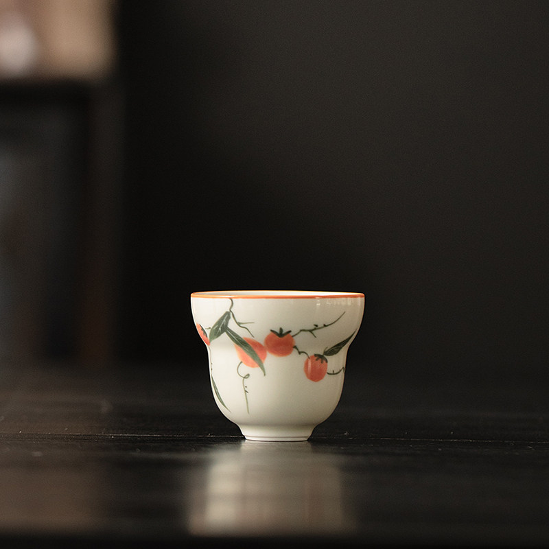 釉下彩纯手绘柿柿如意葫芦品茗杯