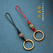 中国风指环扣绳十二生肖本命年吉祥物手机链挂绳黄铜钥匙挂件吊坠