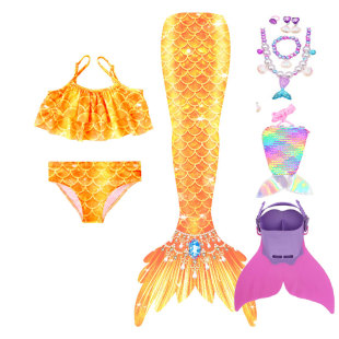 外贸新款 女童美人鱼比基尼人鱼尾巴游泳潜水温泉度假拍摄速干泳衣