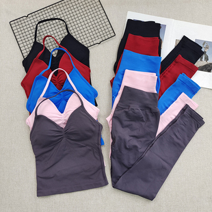 祖国版Dfyne欧美健身套装女高腰翘臀运动长裤一根带挂脖吊带背心