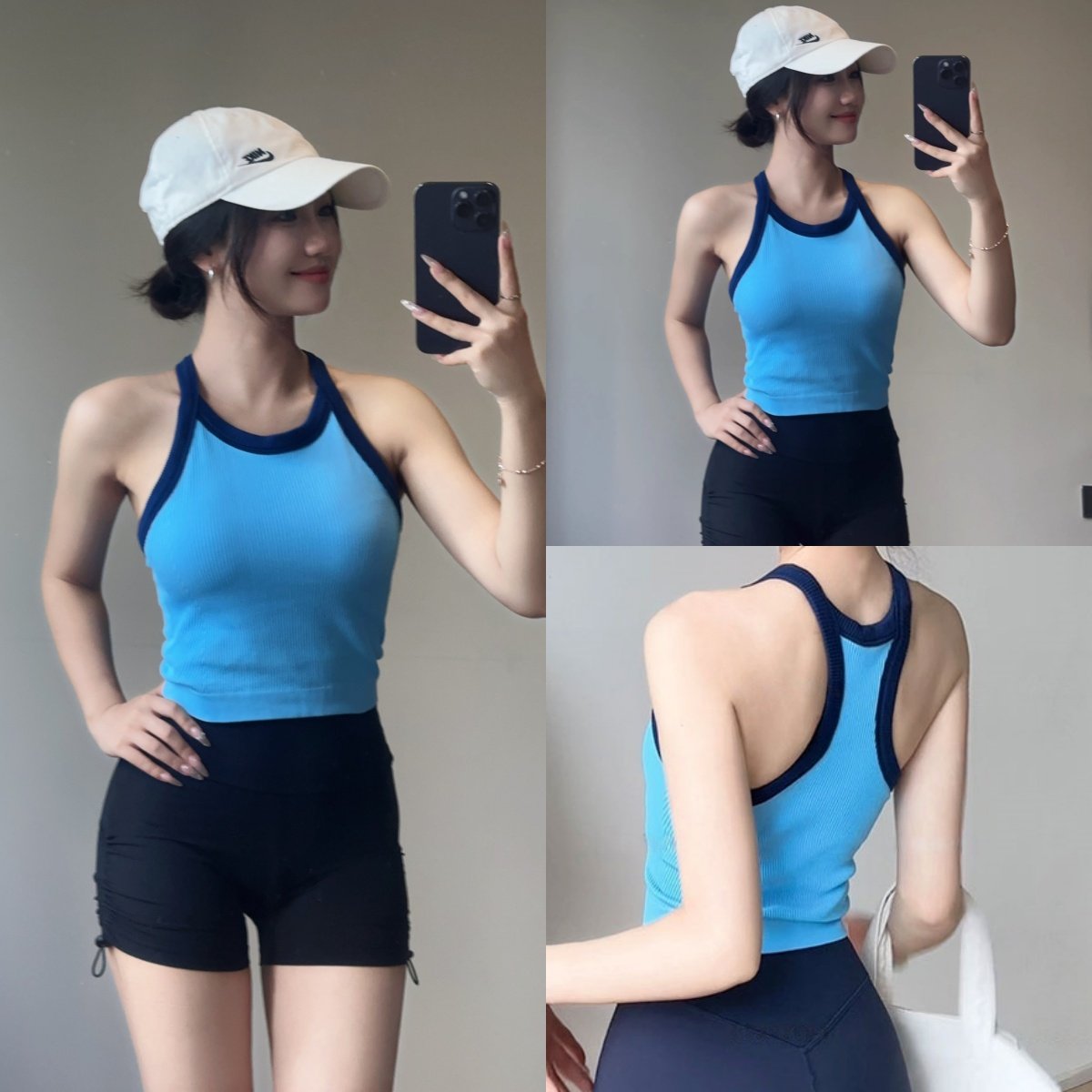 拼色瑜伽背心女防震紧身运动文胸一体式美背外穿螺纹训练健身上衣