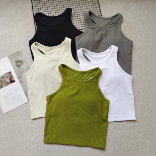 瑜伽服工字运动背心女外穿带胸垫速干跑步健身文胸防震普拉提上衣