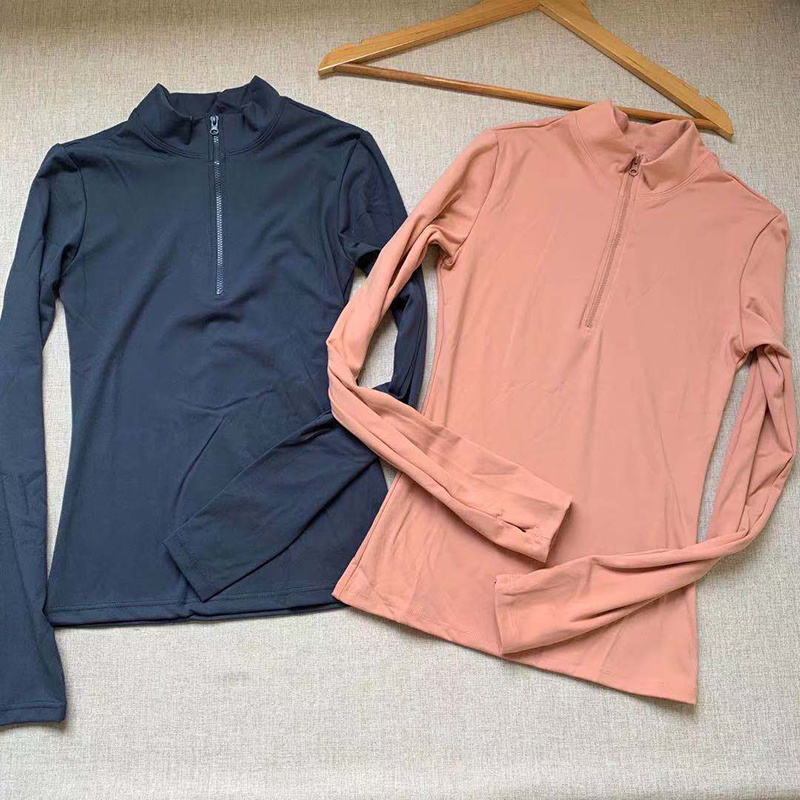 长袖长款上衣磨毛女半拉链瑜伽服