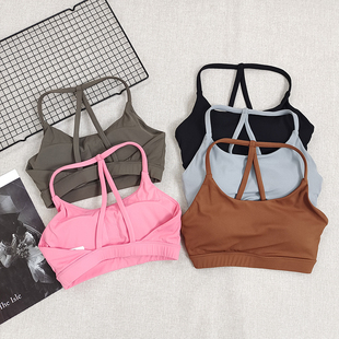 时尚 挂脖瑜伽文胸女三角美背带胸垫速干聚拢运动内衣瑜伽服上衣