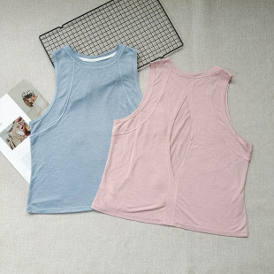 运动休闲无袖 训练瑜伽服 背心女速干跑步健身上衣宽松镂空美背罩衫